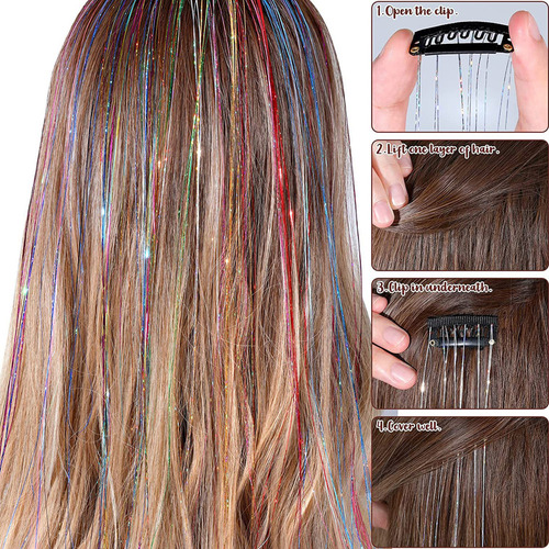 W Set De Oropel Con Clip: Extensiones Con Purpurina Para