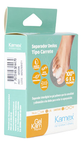 Separador De Dedos Kamex Gel Talla L-xl X 2 Und