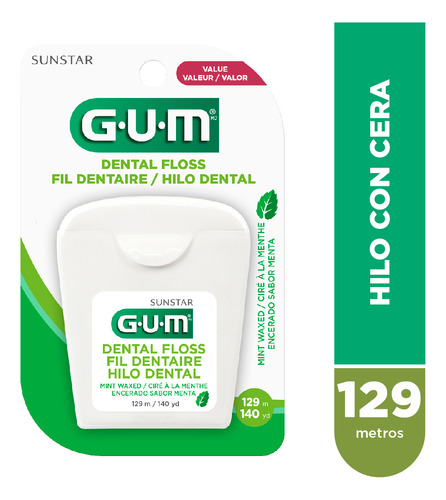 Gum Hilo Dental Dental Floss Sabor A Menta Con Cera X 129m