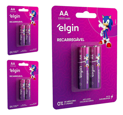 6 Pilhas Recarregaveis Aa 2700 Mah Elgin (3 Cart)