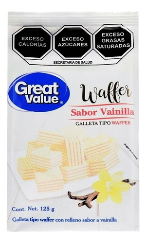 4 Pza Galletas Great Value Tipo Waffer Vainilla 125 G
