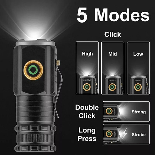 Mini Linterna Táctica De 3 Led P35, Recargable Por Usb Con I