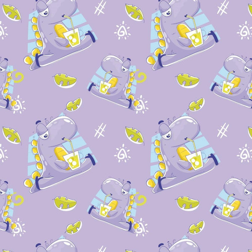 Papel De Parede Adesivo Dinossauro Fundo Lavanda Bebê 15m