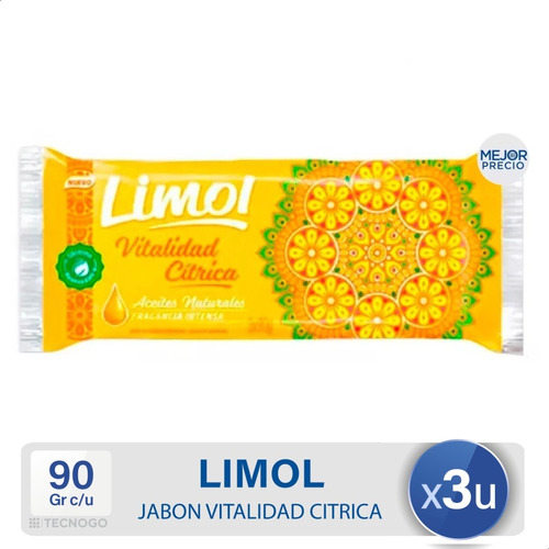 Jabon En Barra Limol Vitalidad Cítrica Aceites Pack X3 Und