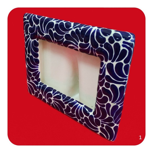 Imagen 1 de 3 de Portarretrato De Talavera Poblana Barroca Azul 19x15 Cm
