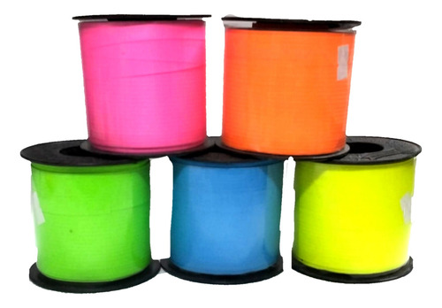 5 Liston Cinta Rulín Curling Colores Neon 200 Metros 9 Mm