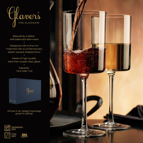 Juego De 4 Copas De Vino Cuadradas, Copas De Vino Modernas C