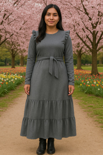 Vestido De Invierno Abrigado Modesto Cristiano Manga Larga