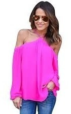 Blusa Sexy Seda Con Hombros Descubiertos (hasta Talle 4xl)