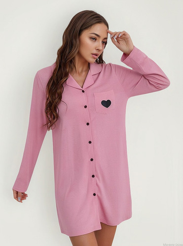 Camisón De Mujer De Manga Larga Con Botones