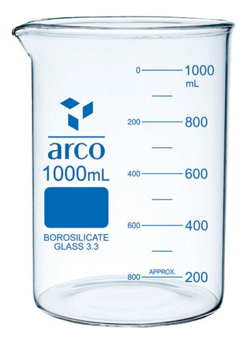 Vaso De Precipitado Boro 3.3, 1000ml, Con Pico, Forma Baja