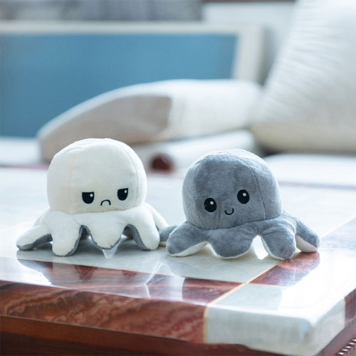 Pulpo De Peluche Reversible De 20 Cm De Altura Para Regalar Color Grey/white