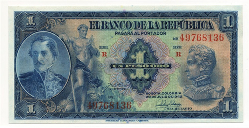 Colombia 1 Peso 1942 Estado 10