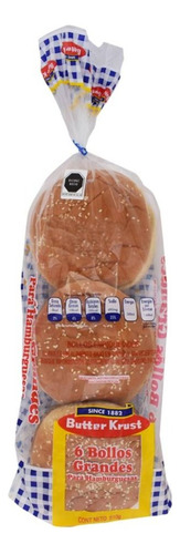 Pan Para Hamburguesa Butter Krust Bollos Grandes 6 Pzas