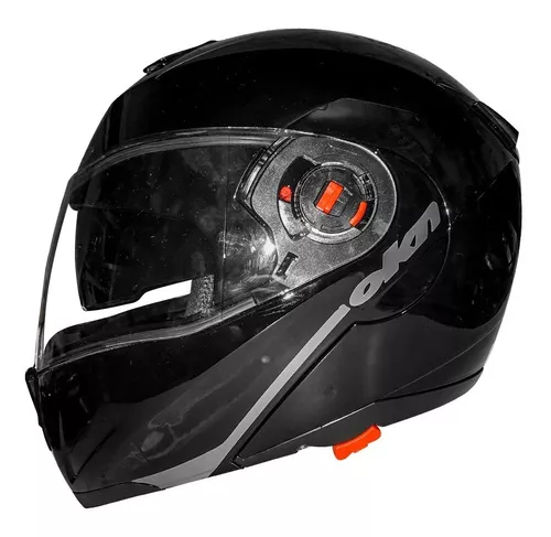 Casco Rebatible Okinoi Okn Doble Visor Negro Brillo Fas