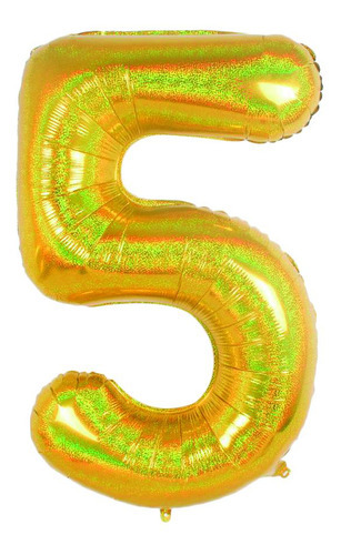 Balão Metalizado Para Festas Nº 5 Dourado Holográfico 101cm