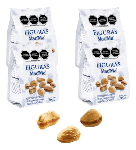 Galleta Figuras 6 Sobre 100c/u Avellana Almendra Cacahuate E
