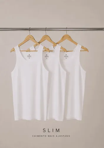 Kit Com 3 Regatas Masculinas Básicas Slim Hering