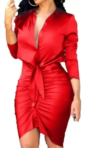 Vestido Sexy Moda Manga Longa Elegante Cor Sólida