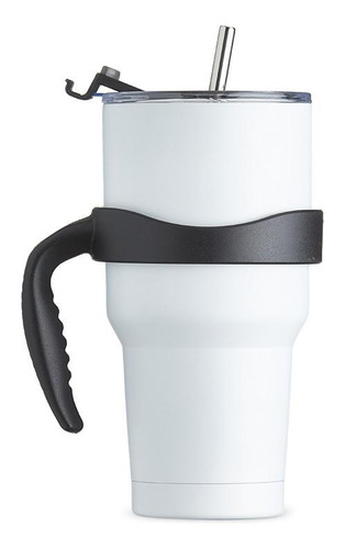 Caneca Térmica Inox 800ml Com Canudo E Duas Tampas Branco