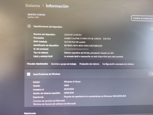 Dell Optiplex 3060 Intel I5 8th 16 Gb Ram 256 M2 Ssd 1 Tb Hd (Usado)