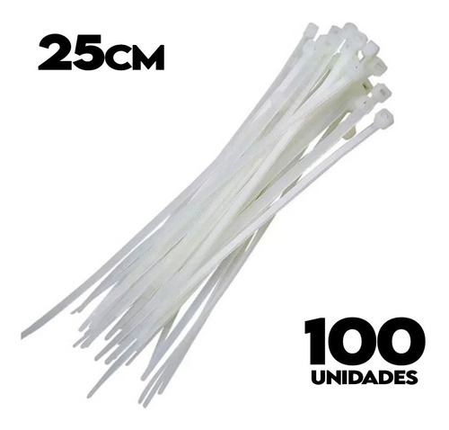 Cinta Plástica Fita Braçadeira Nylon Enforca Gato 25cm 100un Cor Branco