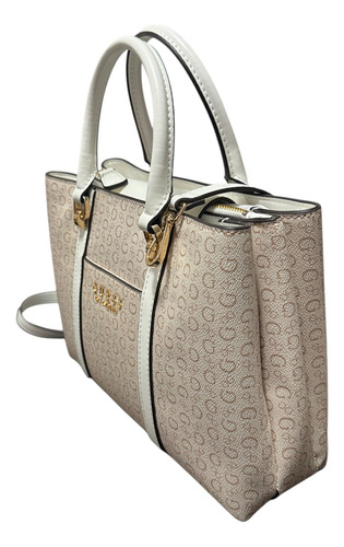 Bolsa Guess Satchel Color Beige Para Dama Sg959306-kha Beige Estampado Oro Blanco