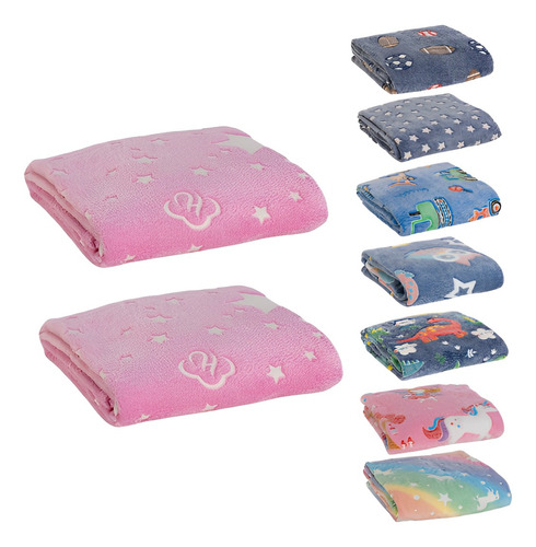Kit 2 Coberta Casal Manta Brilha No Escuro 2,00x1,80 Macia Cor Stars
