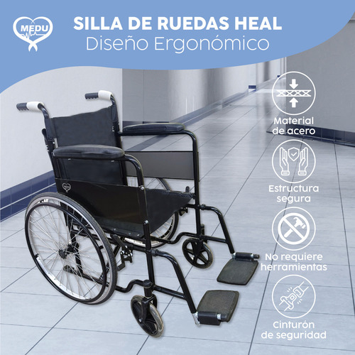 Silla De Ruedas Heal Todo Terreno Compacta Plegable Color Negro