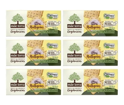 Kit C/6 Biscoito Integral Cracker Multigrãos 130g Mãe Terra