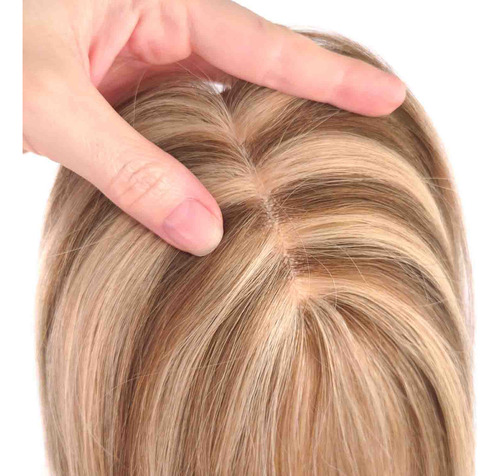 Topo De Cabeça De Cabelo Humano Loiro Escuro Mechado 30cm