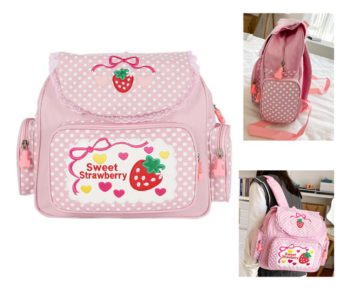 Mochila Escolar Japonesa Con Bonito Bordado De Fresas