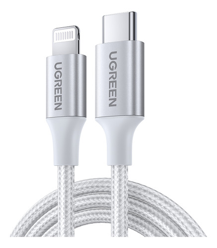 Cable Cargador Usb C Ugreen - Carga Rapida Y Datos Para iPhone - Color Silver De 2 Metros - Pd 20w 480 Mbps Certificacion Mfi - Para iPhone / iPad / AirPods / Macbook - Us304-70525