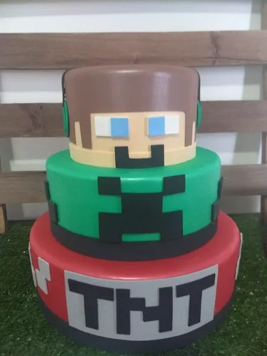 Bolo fake minecraft/festa/decoração