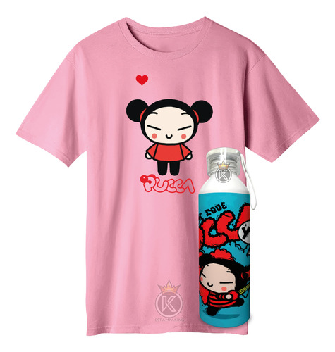 Polera Pucca + Botella En Aluminio 750ml - Estampaking