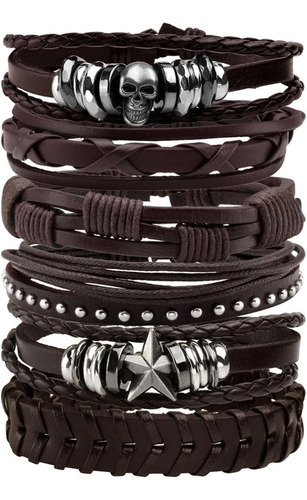 Pulsera De Cuero De Milakoo Marrón Trenzada Pulsera Ancha De