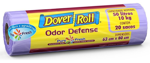 Saco de Lixo Odor Defense 20 unidades Com 50 Litros Lilás Dover Roll