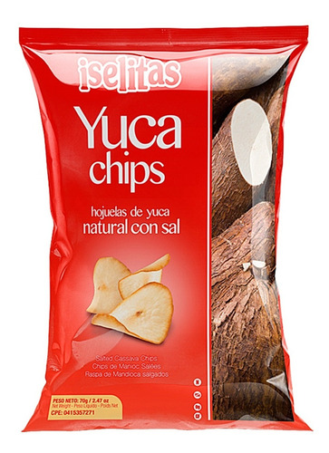 Yuca Chips Con Sal Snacks Iselitas 70g. 6 Unidades