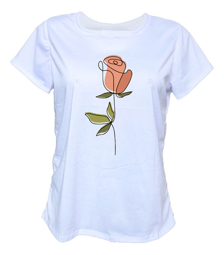 Blusa Playera Casual Mujer Flor Rosa Vintage Arte Lineal