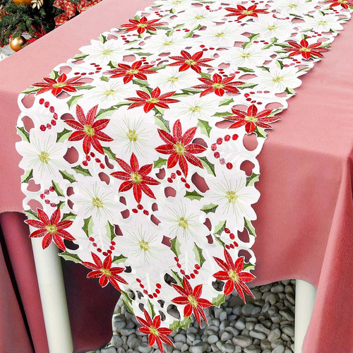 Fittone Manteles De Mesa Bordados De Navidad Poinsettia C