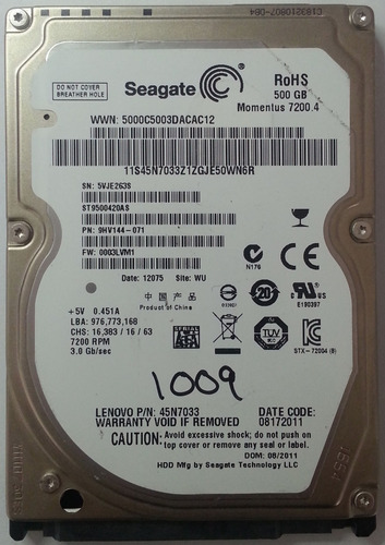 Disco Duro Seagate St9500420as 500gb 2.5 -1009 Recuperodatos