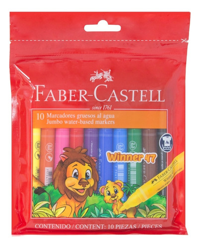 10 Marcadores Plumones Gruesos Lavables Winner Faber Castell