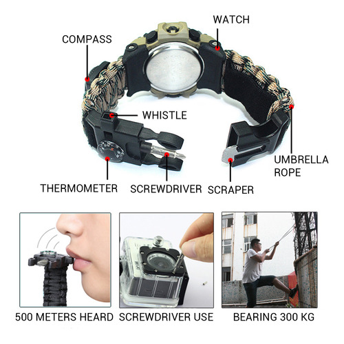 Reloj De Supervivencia Para Acampar Al Aire Libre, Pulsera M