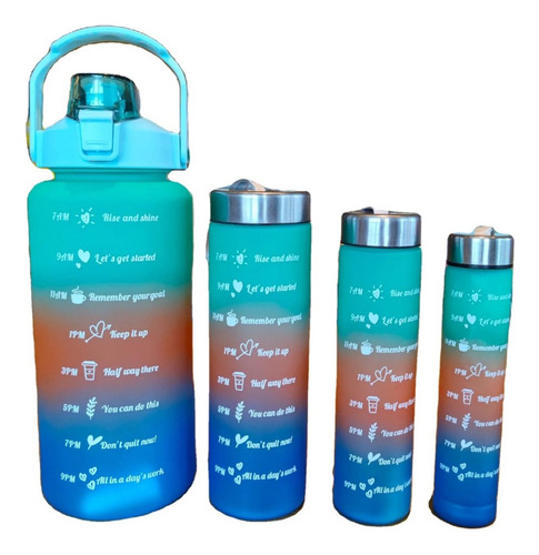 Termo Botella De Agua Motivacional Set X 4 Unidades Pitillo