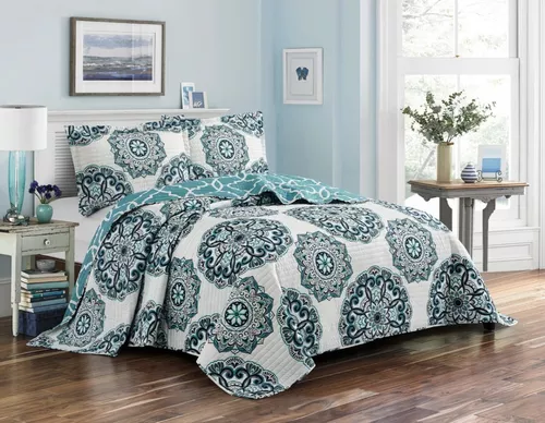 Cubrecama Quilt Cover Reversible +fundas Queen Kelowna D1