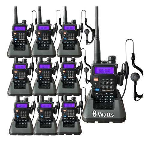 Kit X 10 Handy Baofeng Uv5r 8 Watts Bi-banda Walkie Talkie