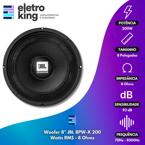 Kit 2 Alto Falante Woofer Jbl 8'' Pw-x 200w Rms 8 Ohms Preto