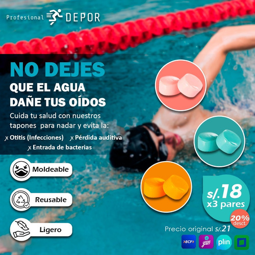 Imagen 2 de 6 de Tapones De Oídos Para Nadar (3 Pares)