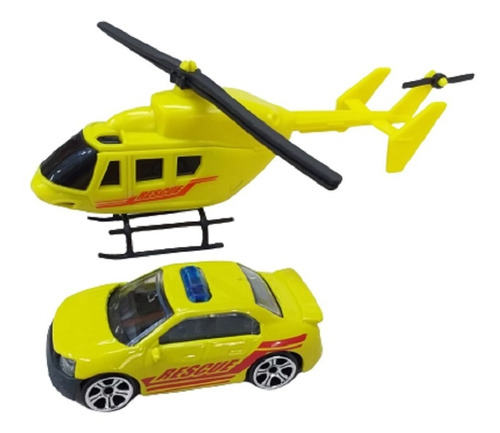Set Auto Con Helícoptero De Rescate Juguete Teamsterz Wabro