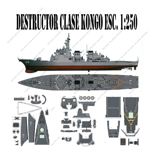 Destructor Clase Kongo Papercraft Escala Aprox 1:250